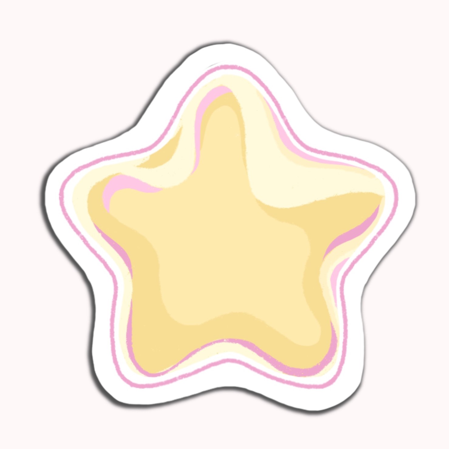 Kirby star sticker design in monochromatic yellow color scheme with a pink outline.